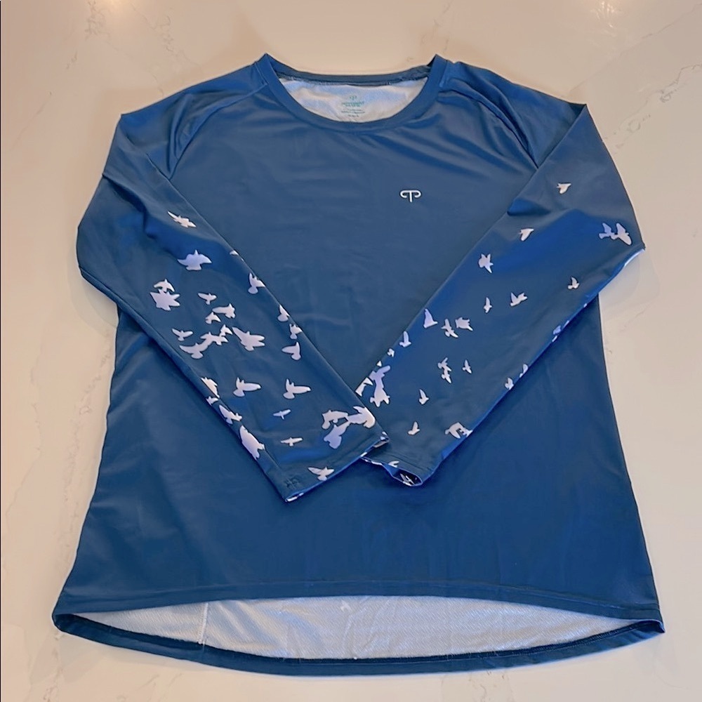 Peppermint Cycling Co Blue Long Sleeve Shirt Bird Pattern Size XL